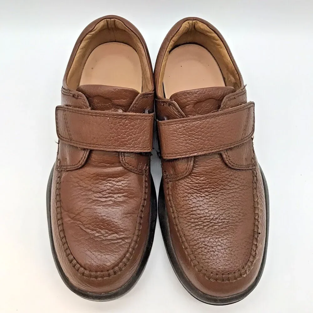 Dr. Comfort Scott 9020 Comfort Shoe Men's 9.5M Brown Leather Low Top Hook & Loop